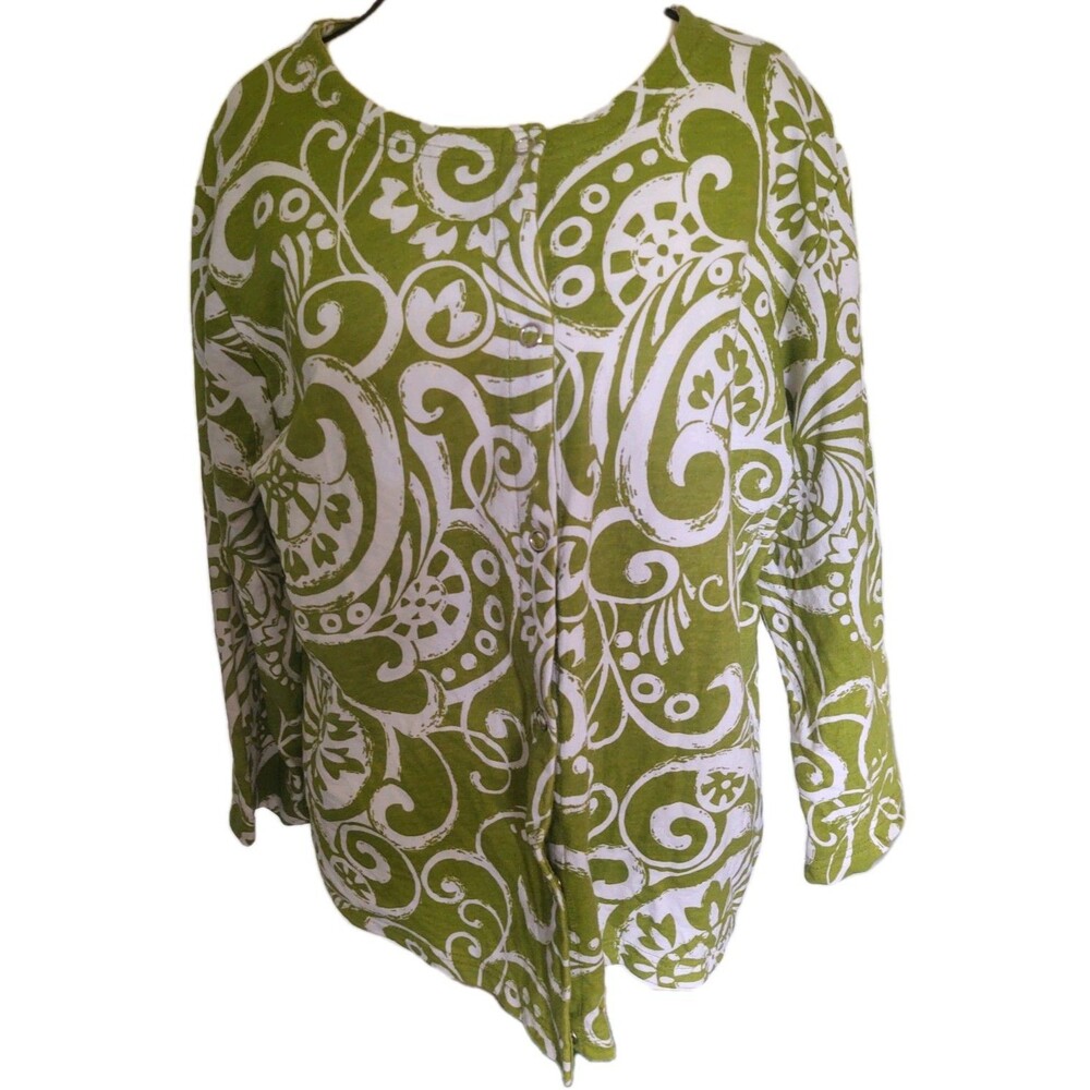 Onque Casuals Women's Green Floral Print 3/4 Sleeve Snap Up Jacket Sz XS Vintage